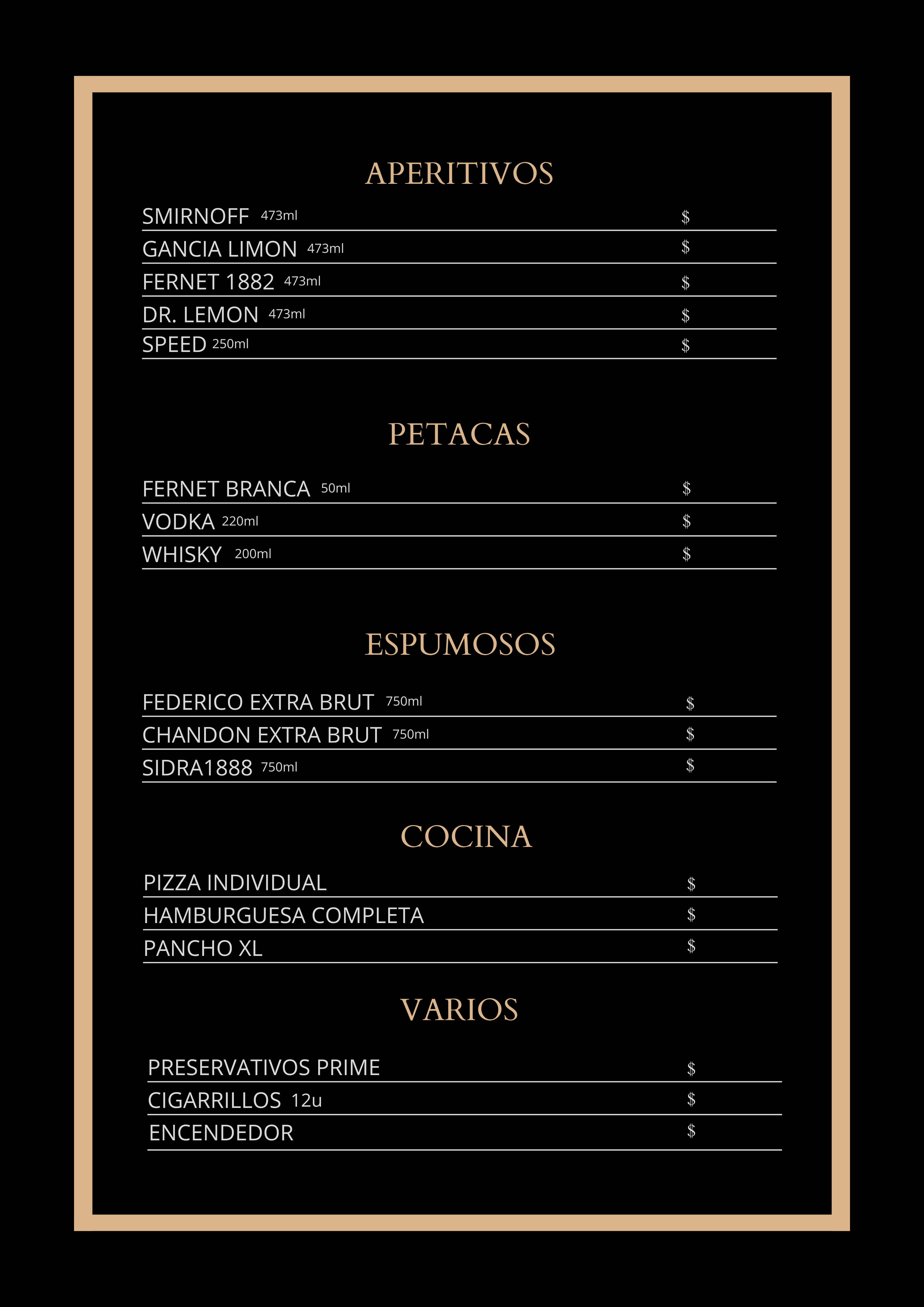Menú Bar Los Álamos — Cafetería, Bebidas, Cerveza